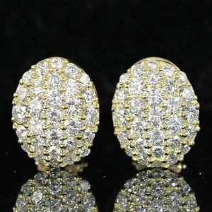 16665 Oval Dome Huggie Earrings 18K Yellow Gold 2.62ct Pave Set Round Diamond